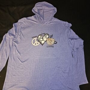 Blue Graphic Hoodie with Peace Love Coffee Design